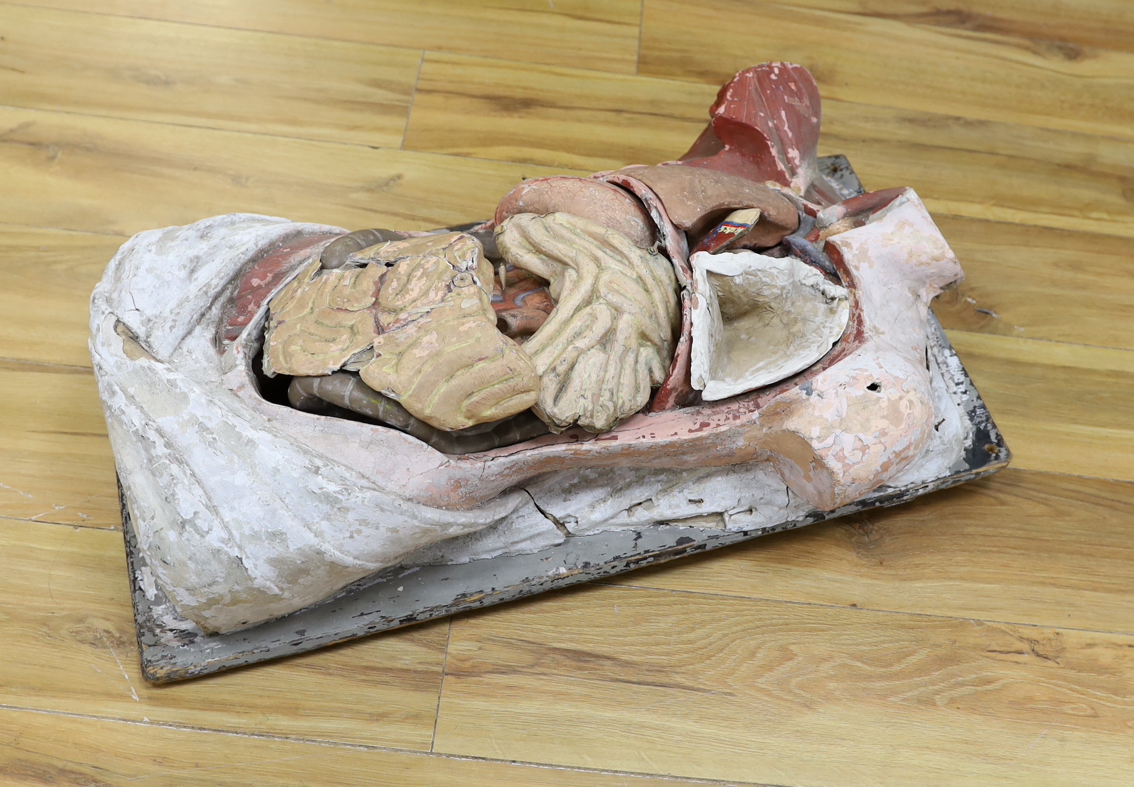 A 19th century papier mache hand-painted anatomical model of the human torso, 74cm high